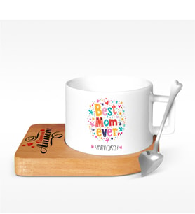 BK Gift Kişiye Özel En İyi Anne Tasarımlı Ahşap Altlıklı Seramik Fincan - 7