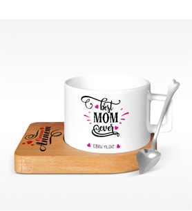 BK Gift Kişiye Özel En İyi Anne Tasarımlı Ahşap Altlıklı Seramik Fincan - 6