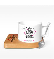 BK Gift Kişiye Özel En İyi Anne Tasarımlı Ahşap Altlıklı Seramik Fincan - 6