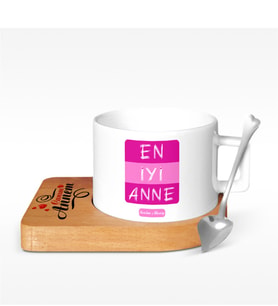 BK Gift Kişiye Özel En İyi Anne Tasarımlı Ahşap Altlıklı Seramik Fincan - 2