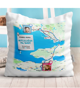 BK Gift Kişiye Özel Mutluluğun Yol Tarifi Tasarımlı Beyaz Yastık