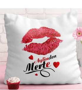 BK Gift Kişiye Özel Öpücüklü Beyaz Yastık - 3