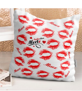 BK Gift Kişiye Özel Öpücüklü Beyaz Yastık - 2