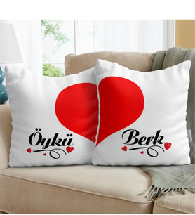 BK Gift Kişiye Özel İkili Kalbimin Yarısı  Beyaz Yastık