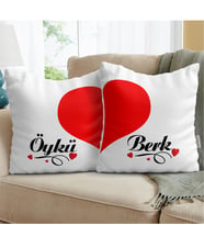 BK Gift Kişiye Özel İkili Kalbimin Yarısı  Beyaz Yastık