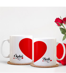 BK Gift Kişiye Özel İkili Kalbimin Yarısı Beyaz Sevgili Kupası