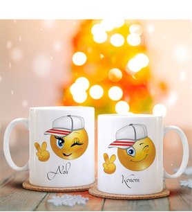BK Gift Kişiye Özel İkili Emoji Sevgili Kupası - 2