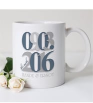 BK Gift Kişiye Özel Tarihli İki Aşık Tasarımlı Beyaz Kupa Bardak - 1