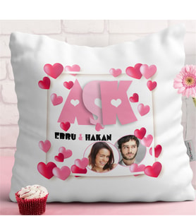 BK Gift Kişiye Özel Aşk Tasarımlı Beyaz Yastık - 1