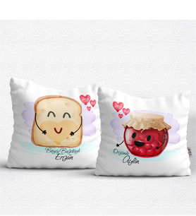 BK Gift Kişiye Özel İkili Reçel Ekmek Beyaz Yastık  - 1