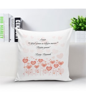 BK Gift Kişiye Özel Sevgi Sözcüklü Beyaz Yastık  - 4