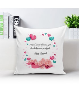 BK Gift Kişiye Özel Sevgi Sözcüklü Beyaz Yastık  - 1