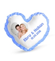 BK Gift Kişiye Özel Mavi Fırfırlı  Kalp Yastık