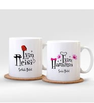 BK Gift Kişiye Özel İkili İsimli Evin Reisi & Evin Hanımı Beyaz Kupa Bardak
