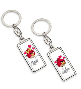 BK Gift Kişiye Özel İkili Çift Taraflı İsimli Love Birds Krom Anahtarlık