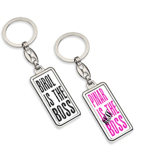 BK Gift Kişiye Özel İkili Çift Taraflı İsimli Boss & Real Boss Krom Anahtarlık