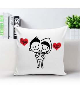 BK Gift Kişiye Özel İsimli Şirin Çift Beyaz Yastık