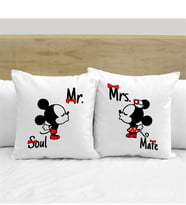 BK Gift Kişiye Özel İkili Mickey & Minnie Beyaz Yastık