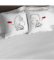BK Gift Kişiye Özel İkili İsimli Masum Çift Beyaz Yastık