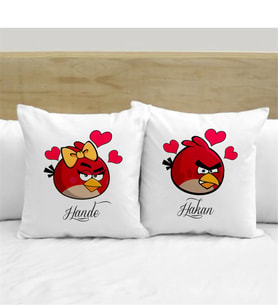 BK Gift Kişiye Özel İkili İsimli Love Birds Beyaz Yastık