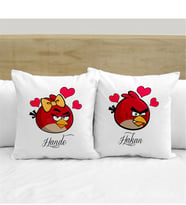 BK Gift Kişiye Özel İkili İsimli Love Birds Beyaz Yastık
