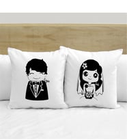BK Gift Kişiye Özel İkili İsimli Gelin & Damat Beyaz Yastık