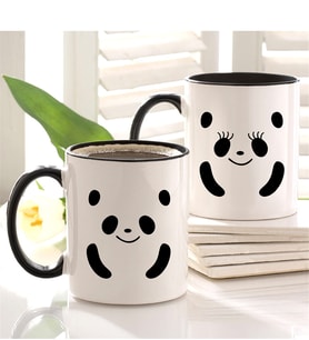 BK Gift Sevimli Panda Tasarımlı İkili Siyah Kupa Bardak