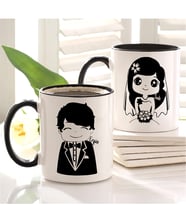 BK Gift Kişiye Özel İkili İsimli Gelin & Damat Siyah Kupa Bardak