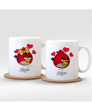 BK Gift Kişiye Özel İkili İsimli Love Birds Beyaz Kupa Bardak