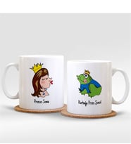 BK Gift Kişiye Özel İkili İsimli Prenses & Kurbağa Prens Beyaz Kupa Bardak