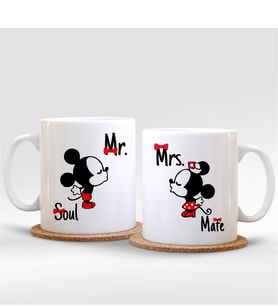 BK Gift Kişiye Özel İkili Mickey & Minnie Beyaz Kupa Bardak