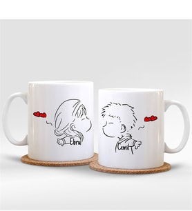BK Gift Kişiye Özel İkili İsimli Masum Çift Beyaz Kupa Bardak