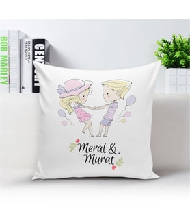 BK Gift Kişiye Özel Romantik Çift Beyaz Yastık