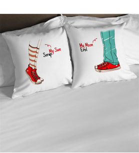 BK Gift Kişiye Özel İkili Güneşim Ayım Beyaz Yastık