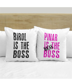 BK Gift Kişiye Özel İkili Boss & Real Boss Beyaz Yastık