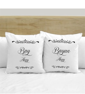 BK Gift Kişiye Özel İkili Bay Ve Bayan Beyaz Yastık