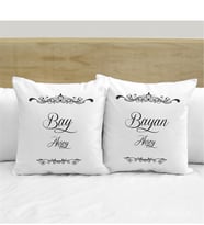 BK Gift Kişiye Özel İkili Bay Ve Bayan Beyaz Yastık