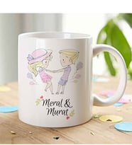 BK Gift Kişiye Özel İsimli Romantik Çift Beyaz Kupa Bardak