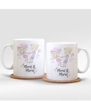 BK Gift Kişiye Özel İkili İsimli Romantik Çift Beyaz Kupa Bardak