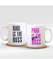 BK Gift Kişiye Özel İkili Boss & Real Boss Beyaz Kupa Bardak