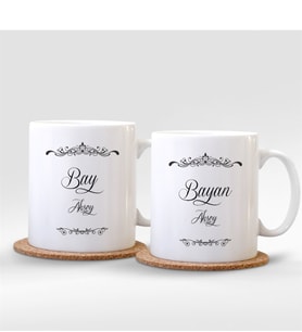 BK Gift Kişiye Özel İkili Bay Ve Bayan Beyaz Kupa Bardak