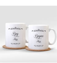 BK Gift Kişiye Özel İkili Bay Ve Bayan Beyaz Kupa Bardak