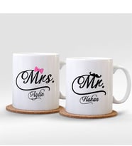 BK Gift Kişiye Özel İkili Mr. & Mrs. Beyaz Kupa Bardak - 003