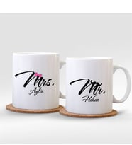 BK Gift Kişiye Özel İkili Mr. & Mrs. Beyaz Kupa Bardak - 002