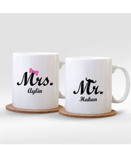 BK Gift Kişiye Özel İkili Mr. & Mrs. Beyaz Kupa Bardak - 001