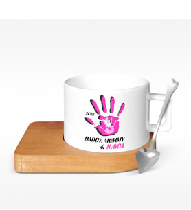 BK Gift Kişiye Özel Baba Anne Çocuk Tasarımlı Ahşap Altlıklı Seramik Fincan - 2