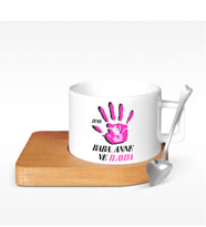 BK Gift Kişiye Özel Baba Anne Çocuk Tasarımlı Ahşap Altlıklı Seramik Fincan - 1