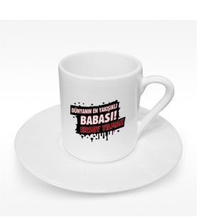 BK Gift Kişiye Özel Dünyanın En Yakışıklı Babası Tasarımlı Türk Kahvesi Fincanı - 2