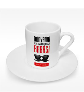 BK Gift Kişiye Özel Dünyanın En Yakışıklı Babası Tasarımlı Türk Kahvesi Fincanı - 1