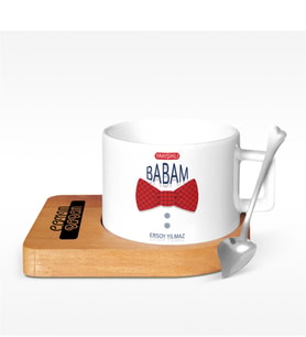 BK Gift Kişiye Özel Yakışıklı Babam Tasarımlı Ahşap Altlıklı Seramik Fincan - 1